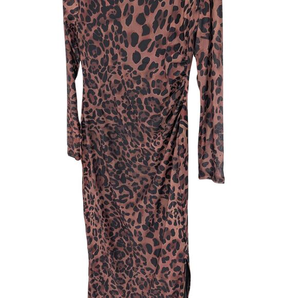 Womens Leopard Print Bodycon Mobwife Office Siren Sexy Ruched Maxi Dress Large - Picture 7 of 8